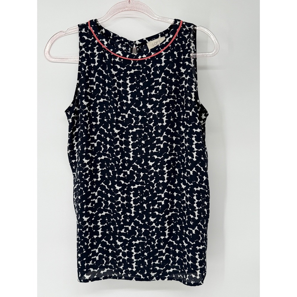 LOFT Outlet Black White Sleeveless Blouse Coral Trim Women's Small